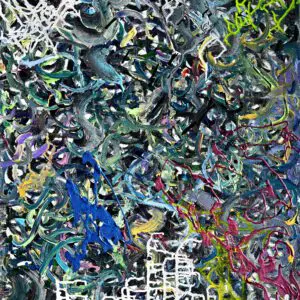 IN THE DARK, shown in portrait mode, by Gayle Printz: hidden color from shadowed depth — original Modern Abstractionist, acrylic on canvas